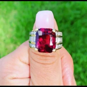 Antique rubellite and diamond ring in 14K gold. Rare and exquisite! WOW!